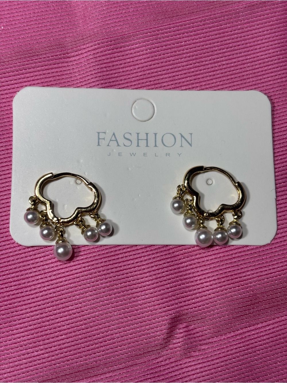 New Fashion Jewelry Gold Pearl Drop Hoop Earrings - Picture 2 of 3